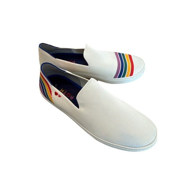 ROTHYS Size 10 Limited Edition SF Pride White Rainbow Stripe Slip On Sneakers - Picture 5 of 16